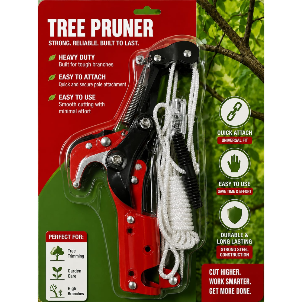 2-in-1 Tree Pruner Pole Saw Head with Bypass Pruner | SK5 Alloy Steel Branch Cutter | Cord-Controlled Pole Saw for High Tree Pruning & Gardening | FarmersHub