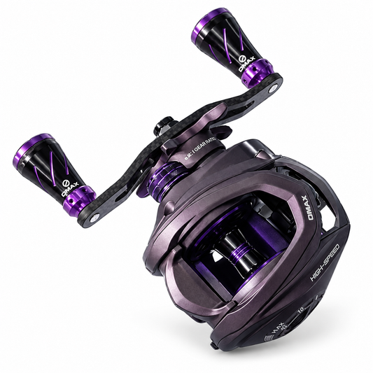 Omax Razer BC baitcasting reel in black and purple