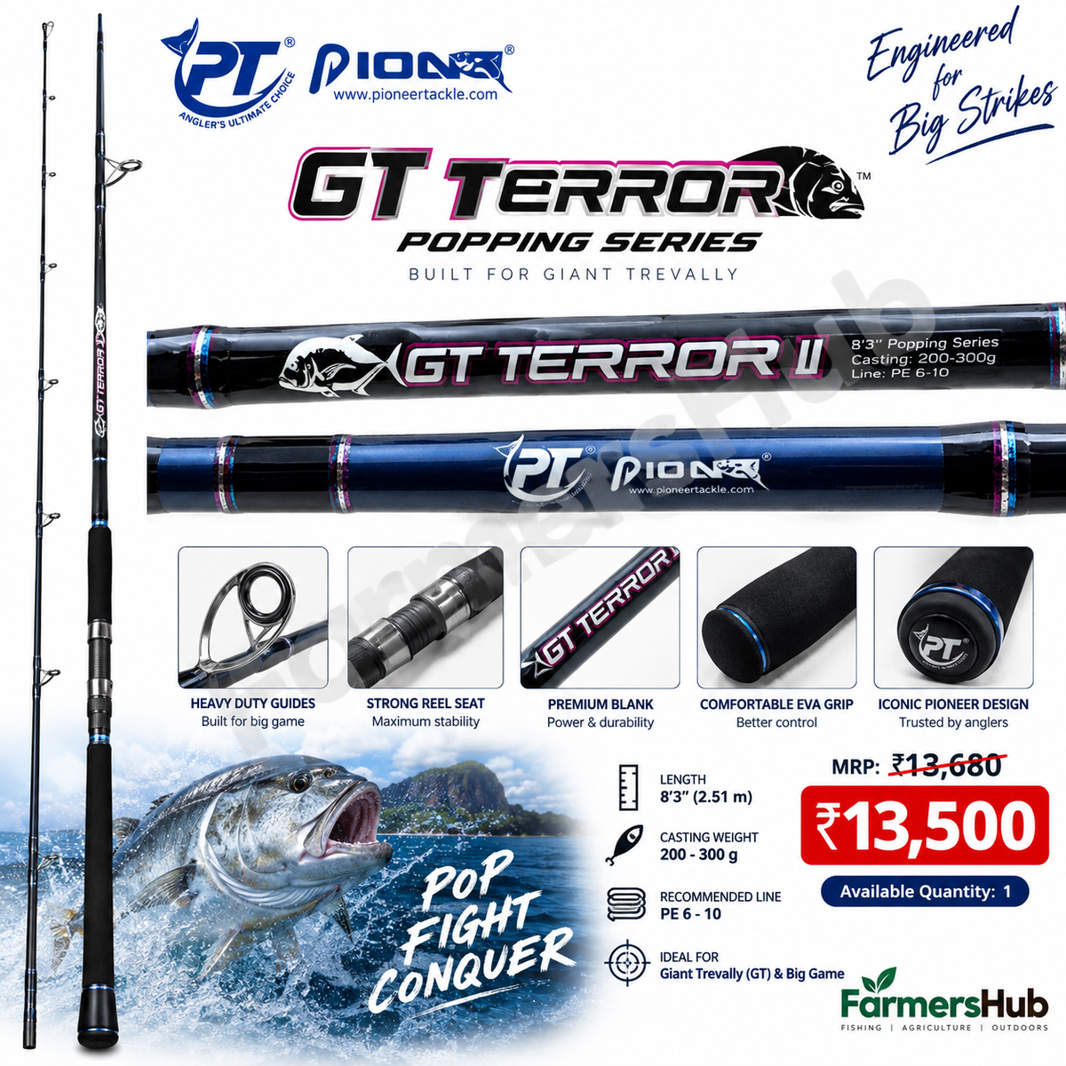Pioneer GT Terror II Popping Series 8'3 fishing rod 200-300g - FarmersHub