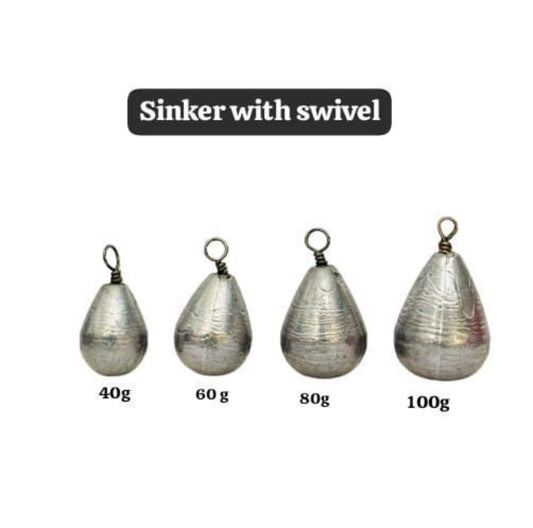 Sinker with swivel fishing weights in 40g, 60g, 80g and 100g
