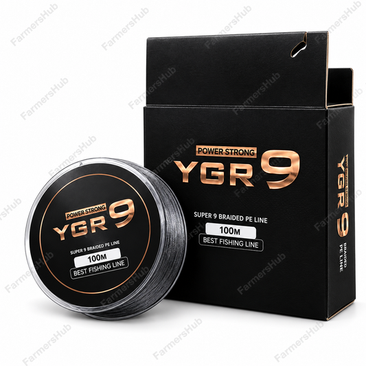 YGR 9X braided fishing line 100m spool and packaging